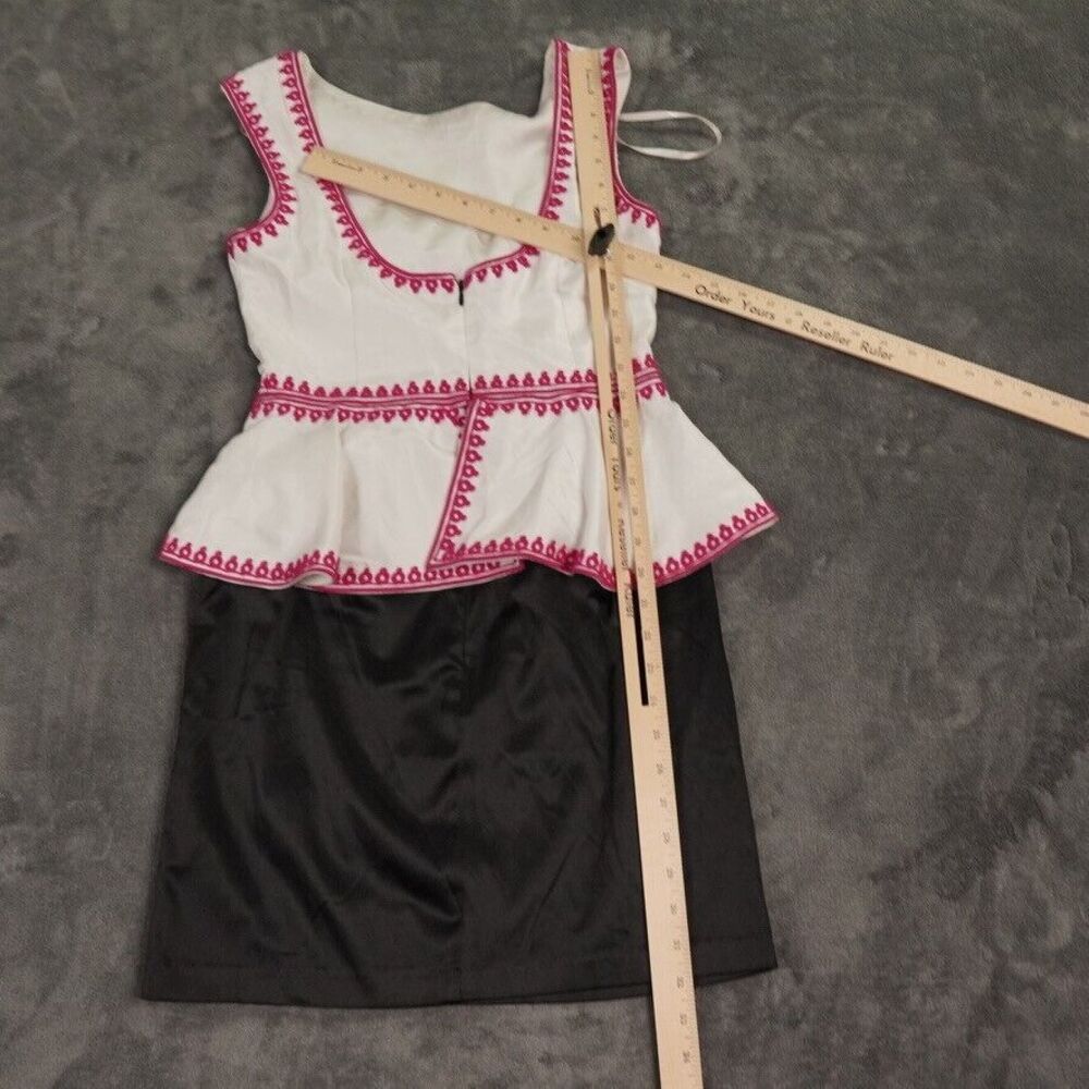 Pearl Georgina Chapman Dress Womens 2 White Black Mini Sleeveless Peplum Asian - Picture 7 of 12